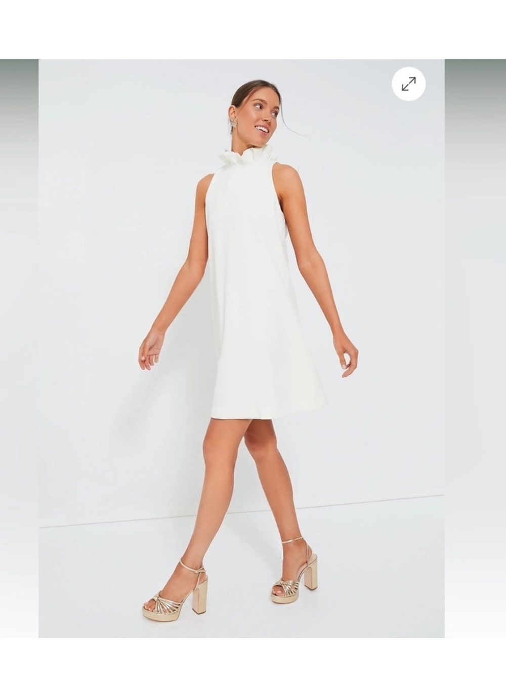Tuckernuck Blythe Cream(white) Ruffle Neck Sleeveless Mini Dress